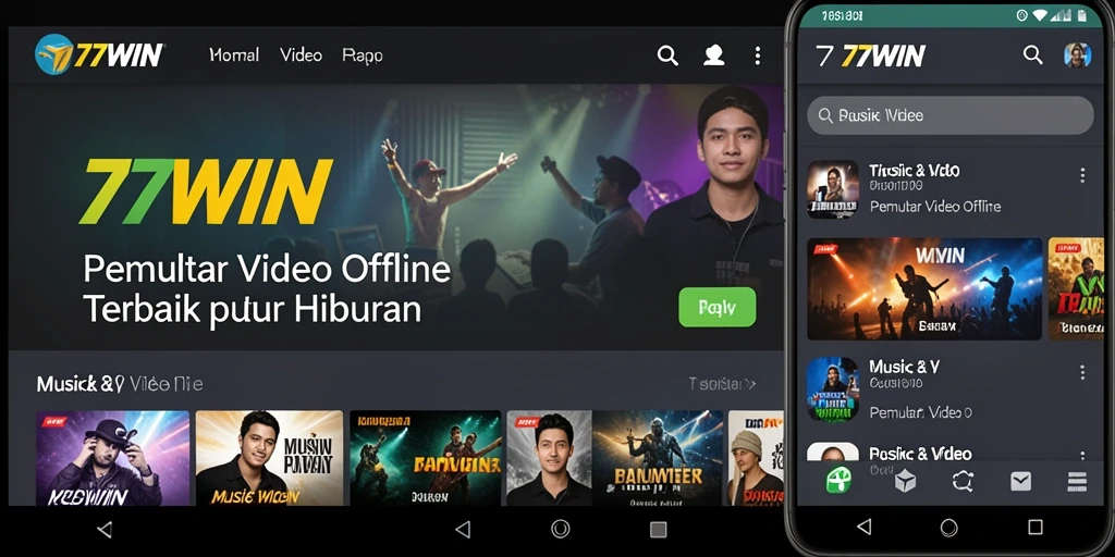 Screenshot utama aplikasi 77WIN menampilkan antarmuka Pemutar Video Offline.