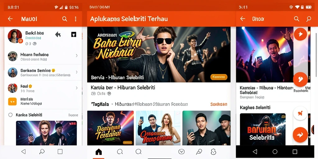 Screenshoot antarmuka aplikasi BARU01 dengan beragam berita hiburan selebriti.