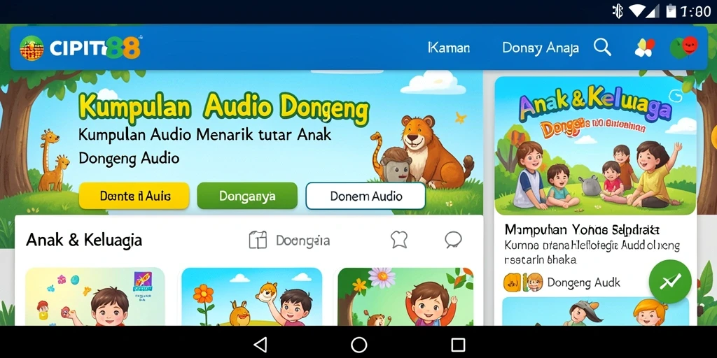 Tampilan antarmuka aplikasi CIPIT88 yang menarik dan ramah anak.