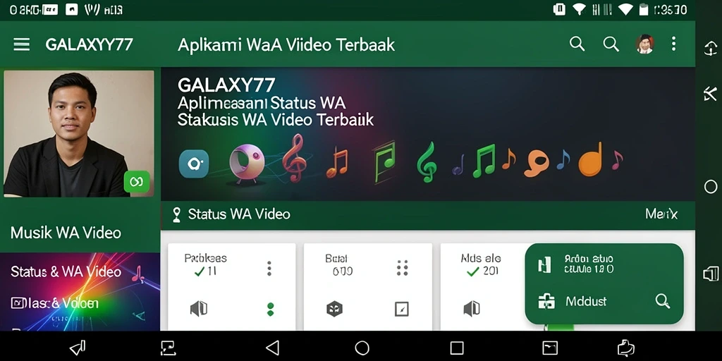 Tampilan antarmuka GALAXY77 yang sederhana dan menarik untuk Status WA Video.
