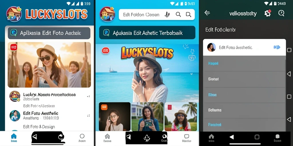 Tampilan antarmuka LUCKYSLOTS dengan berbagai fitur Edit Foto Aesthetic.
