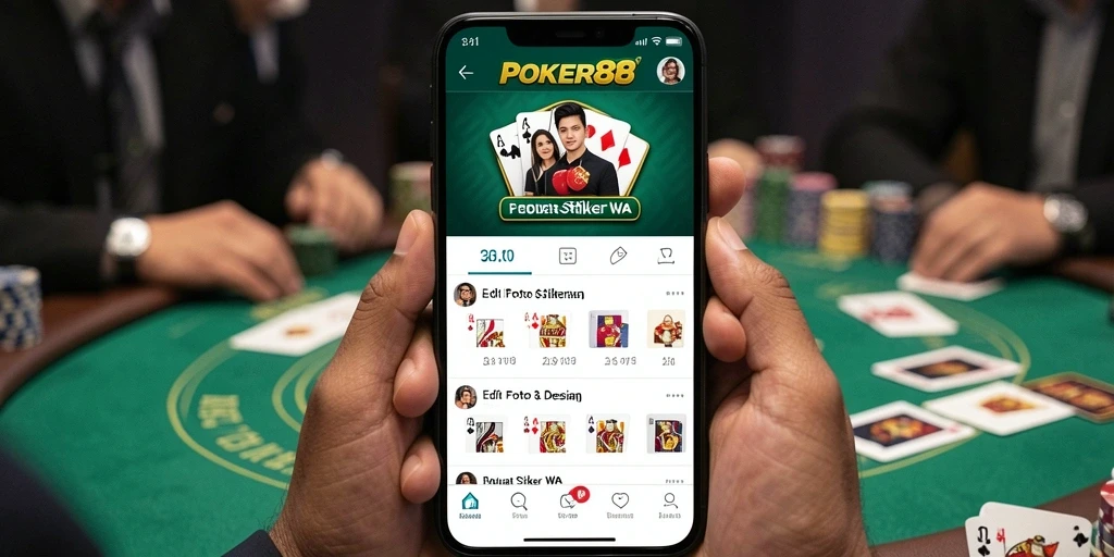 Tampilan antarmuka POKER88 dengan fitur Pembuat Stiker WA yang menarik.