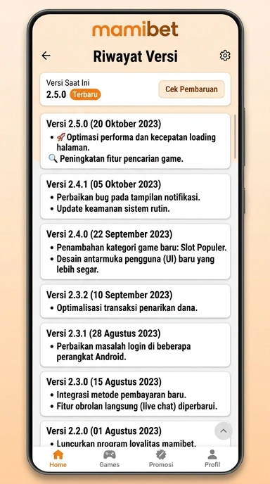 Riwayat Versi mamibet: Temukan Pembaruan Terkini